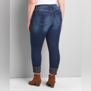 NWT Lane Bryant Super Stretch Signature Fit Boyfriend Midrise Jeans w/Plaid Cuff